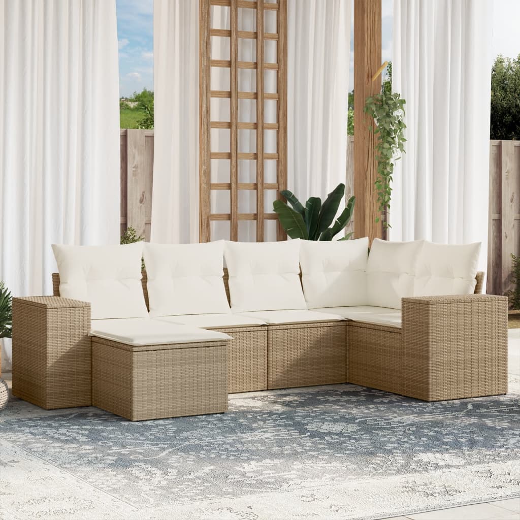 6-delige Loungeset met kussens poly rattan beige is nu te koop bij PeponiXL, paradijselijk wonen!
