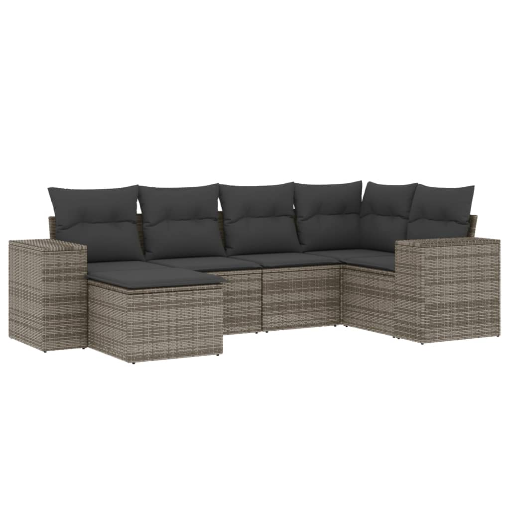 6-delige Loungeset met kussens poly rattan grijs is nu te koop bij PeponiXL, paradijselijk wonen!