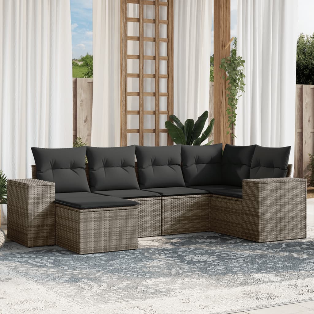 6-delige Loungeset met kussens poly rattan grijs is nu te koop bij PeponiXL, paradijselijk wonen!