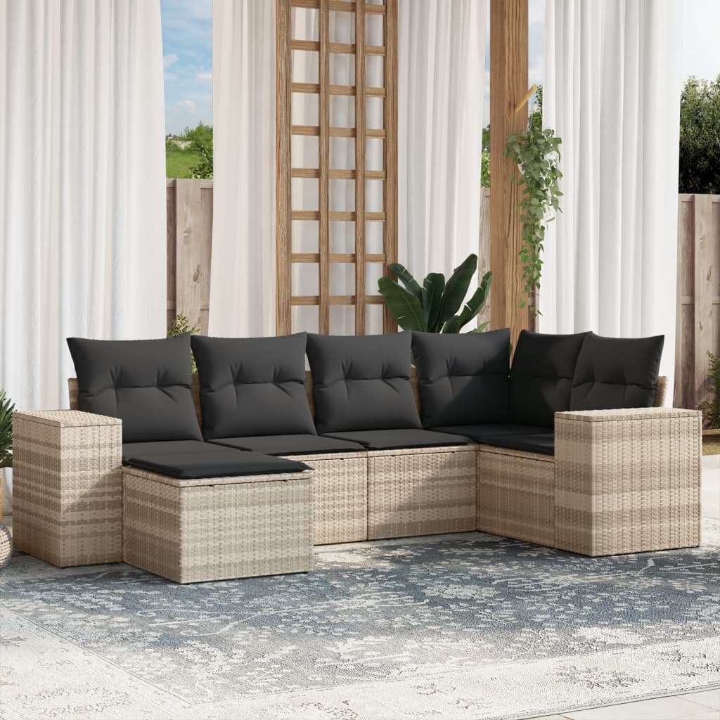 6-delige Loungeset met kussens poly rattan lichtgrijs is nu te koop bij PeponiXL, paradijselijk wonen!