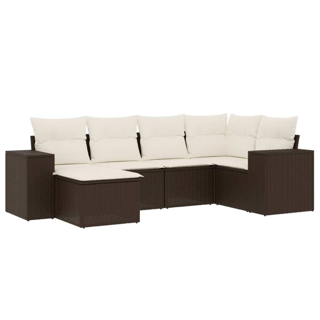 6-delige Loungeset met kussens poly rattan bruin is nu te koop bij PeponiXL, paradijselijk wonen!