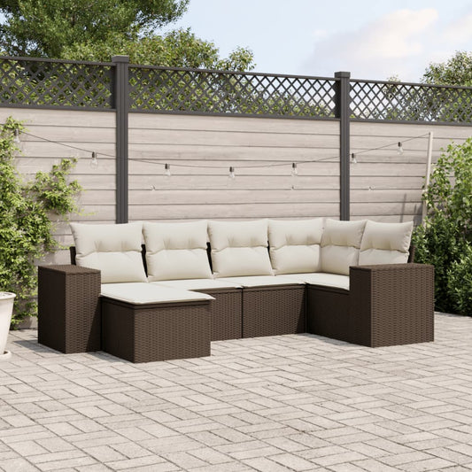6-delige Loungeset met kussens poly rattan bruin is nu te koop bij PeponiXL, paradijselijk wonen!