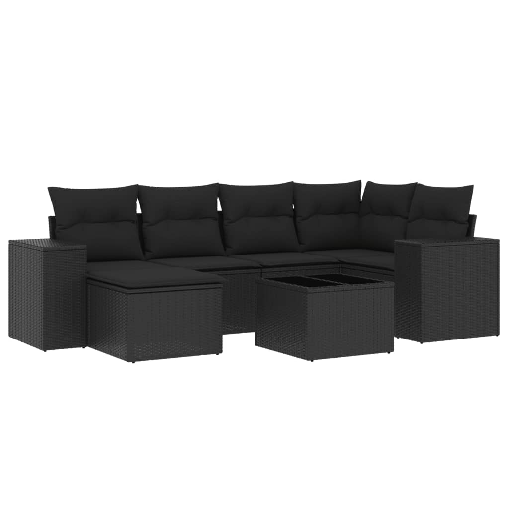 7-delige Loungeset met kussens poly rattan zwart is nu te koop bij PeponiXL, paradijselijk wonen!