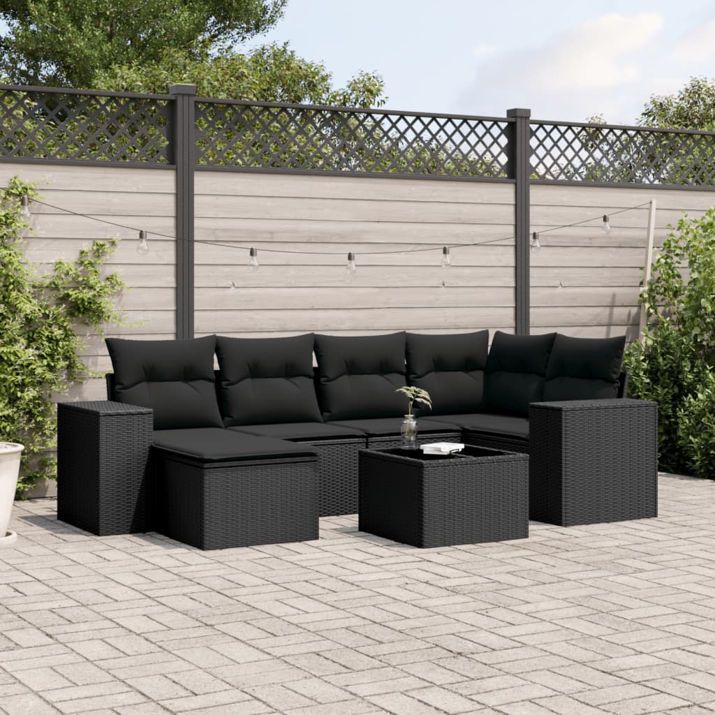 7-delige Loungeset met kussens poly rattan zwart is nu te koop bij PeponiXL, paradijselijk wonen!