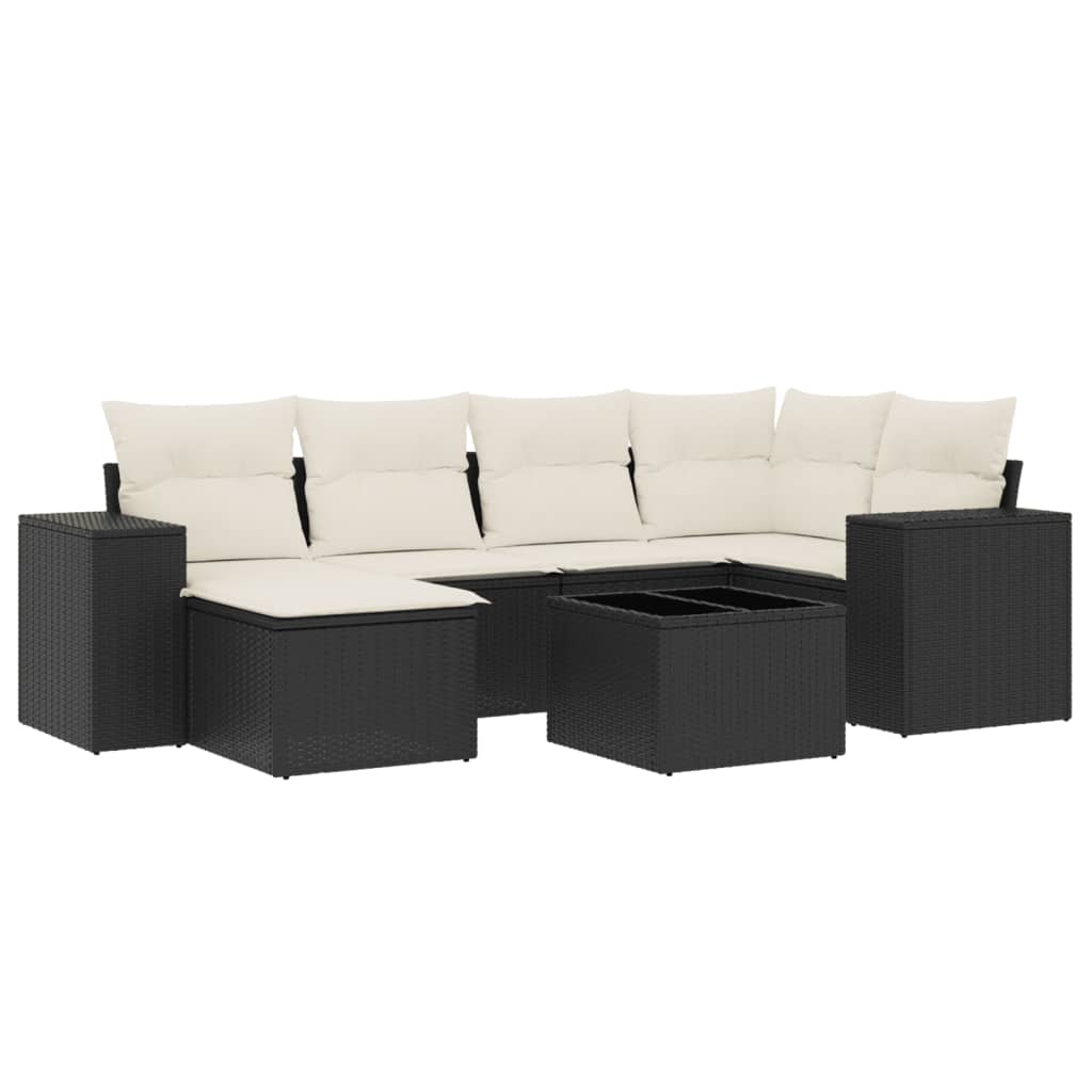 7-delige Loungeset met kussens poly rattan zwart is nu te koop bij PeponiXL, paradijselijk wonen!