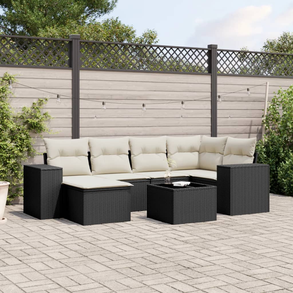 7-delige Loungeset met kussens poly rattan zwart is nu te koop bij PeponiXL, paradijselijk wonen!