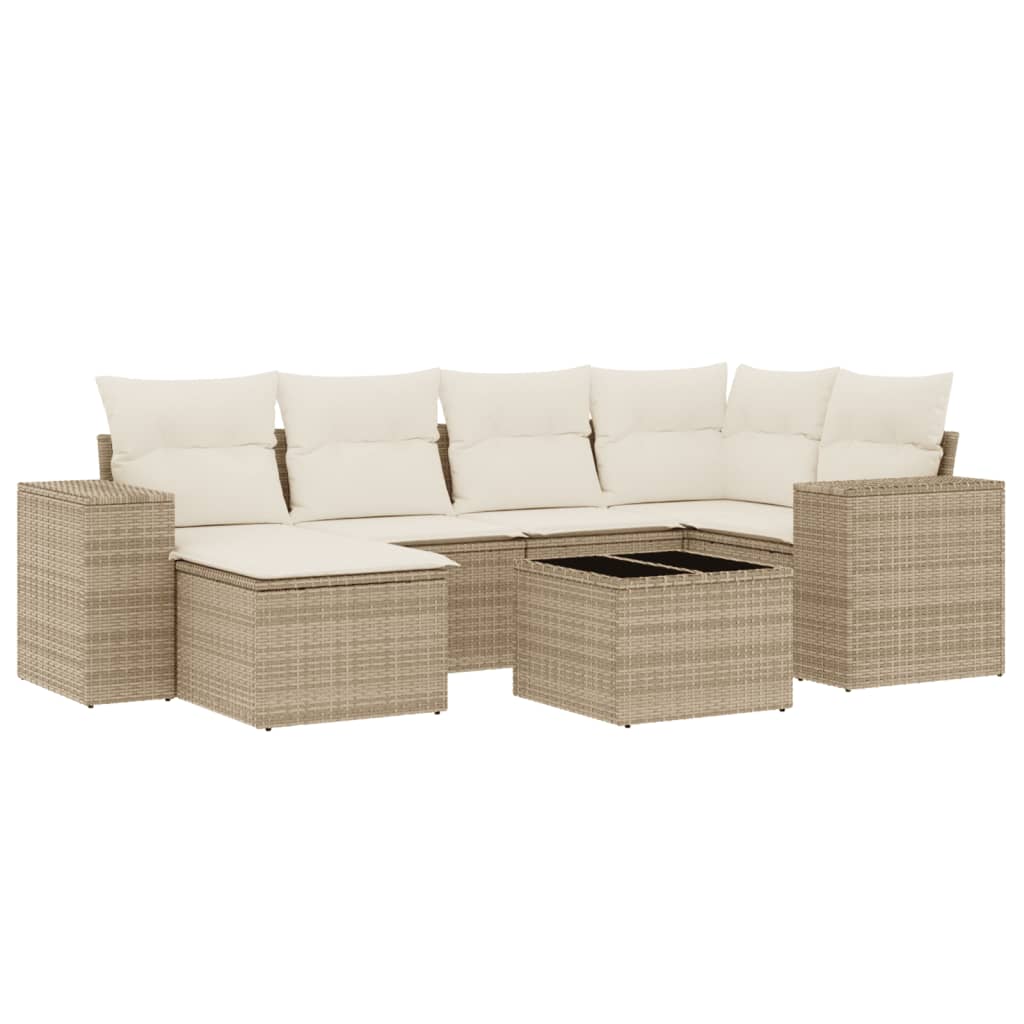 7-delige Loungeset met kussens poly rattan beige is nu te koop bij PeponiXL, paradijselijk wonen!