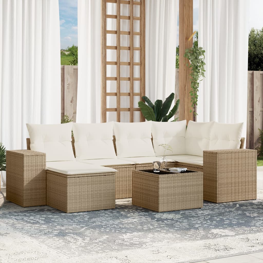 7-delige Loungeset met kussens poly rattan beige is nu te koop bij PeponiXL, paradijselijk wonen!