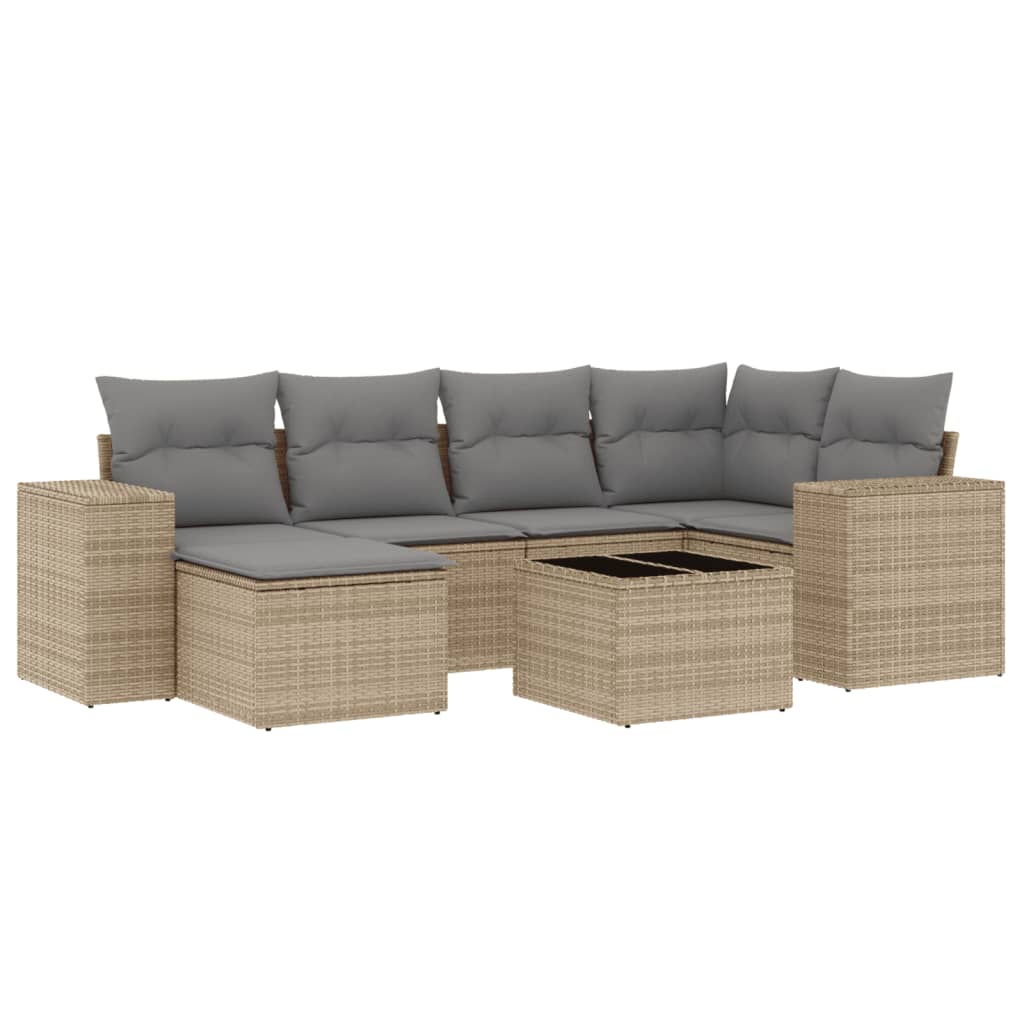 7-delige Loungeset met kussens poly rattan beige is nu te koop bij PeponiXL, paradijselijk wonen!