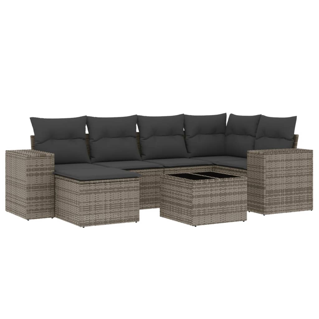 7-delige Loungeset met kussens poly rattan grijs is nu te koop bij PeponiXL, paradijselijk wonen!