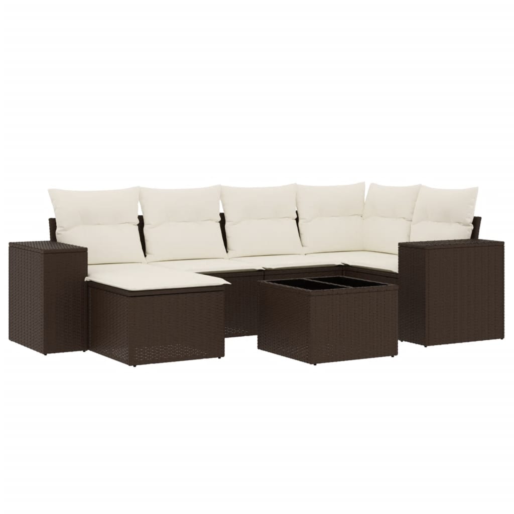 7-delige Loungeset met kussens poly rattan bruin is nu te koop bij PeponiXL, paradijselijk wonen!