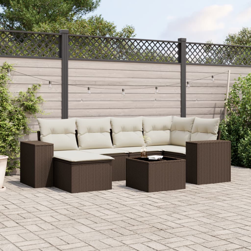 7-delige Loungeset met kussens poly rattan bruin is nu te koop bij PeponiXL, paradijselijk wonen!