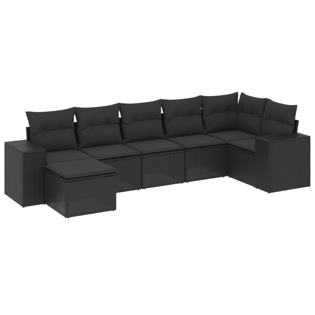 7-delige Loungeset met kussens poly rattan zwart is nu te koop bij PeponiXL, paradijselijk wonen!