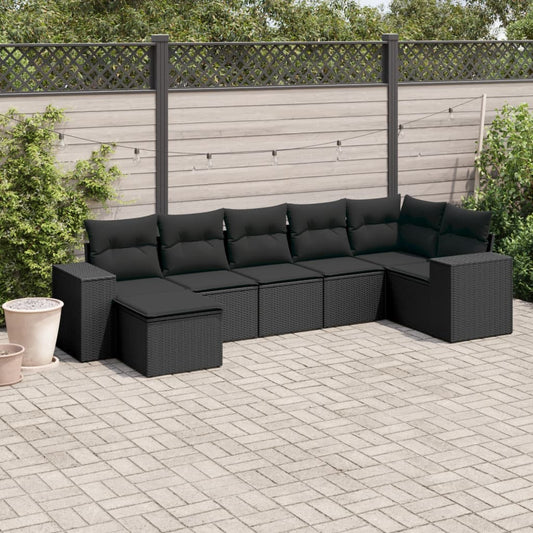 7-delige Loungeset met kussens poly rattan zwart is nu te koop bij PeponiXL, paradijselijk wonen!