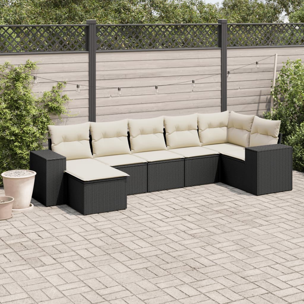 7-delige Loungeset met kussens poly rattan zwart is nu te koop bij PeponiXL, paradijselijk wonen!