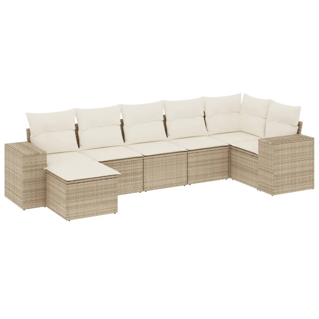 7-delige Loungeset met kussens poly rattan beige is nu te koop bij PeponiXL, paradijselijk wonen!