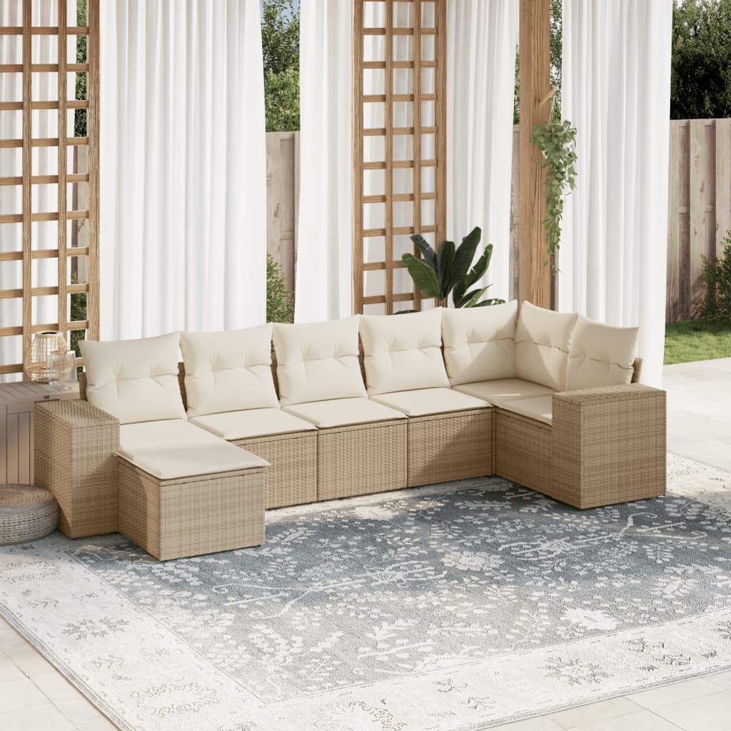 7-delige Loungeset met kussens poly rattan beige is nu te koop bij PeponiXL, paradijselijk wonen!