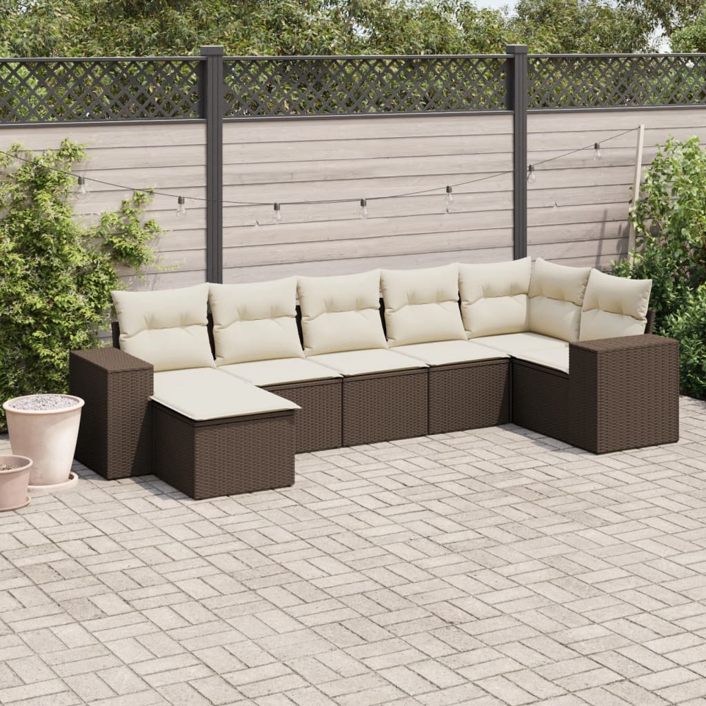 7-delige Loungeset met kussens poly rattan bruin is nu te koop bij PeponiXL, paradijselijk wonen!
