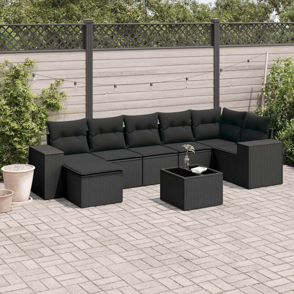 8-delige Loungeset met kussens poly rattan zwart is nu te koop bij PeponiXL, paradijselijk wonen!