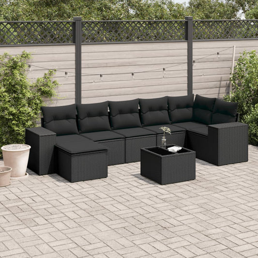 8-delige Loungeset met kussens poly rattan zwart is nu te koop bij PeponiXL, paradijselijk wonen!
