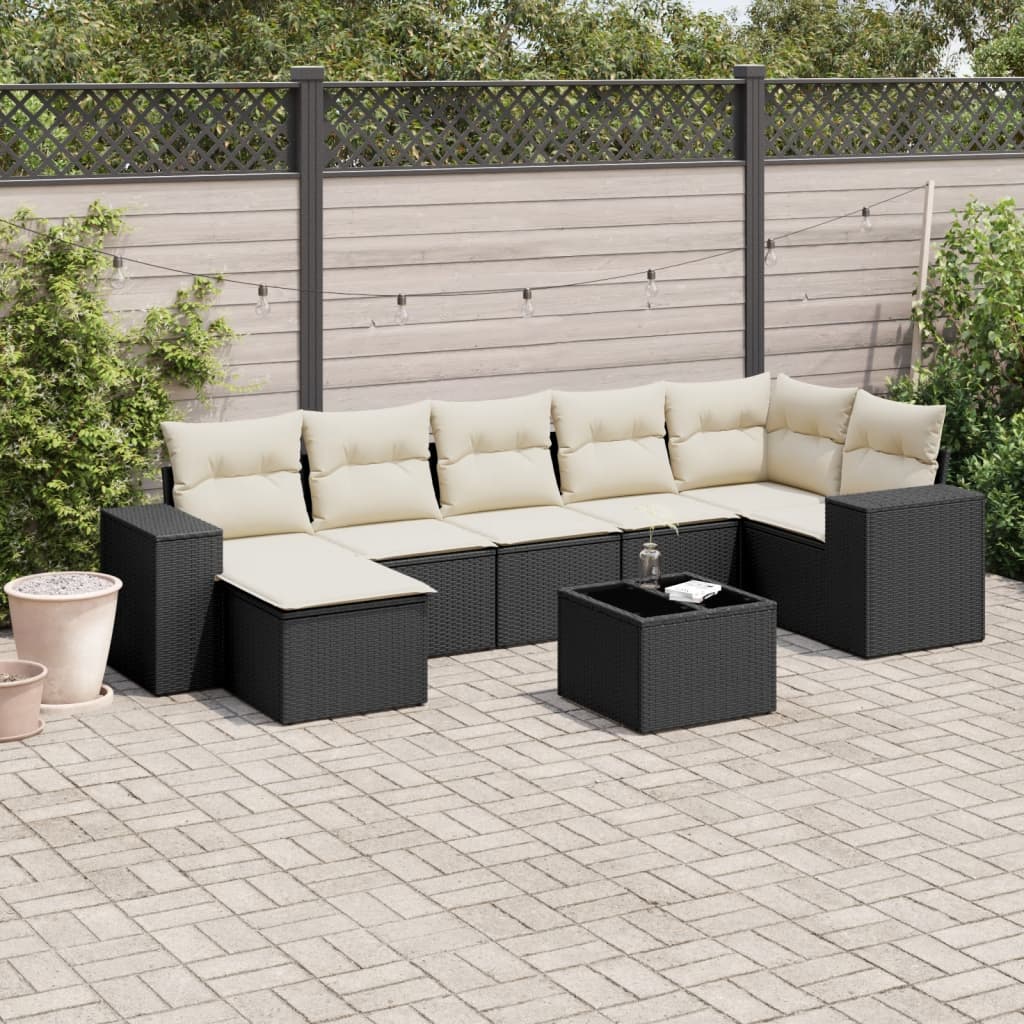 8-delige Loungeset met kussens poly rattan zwart is nu te koop bij PeponiXL, paradijselijk wonen!