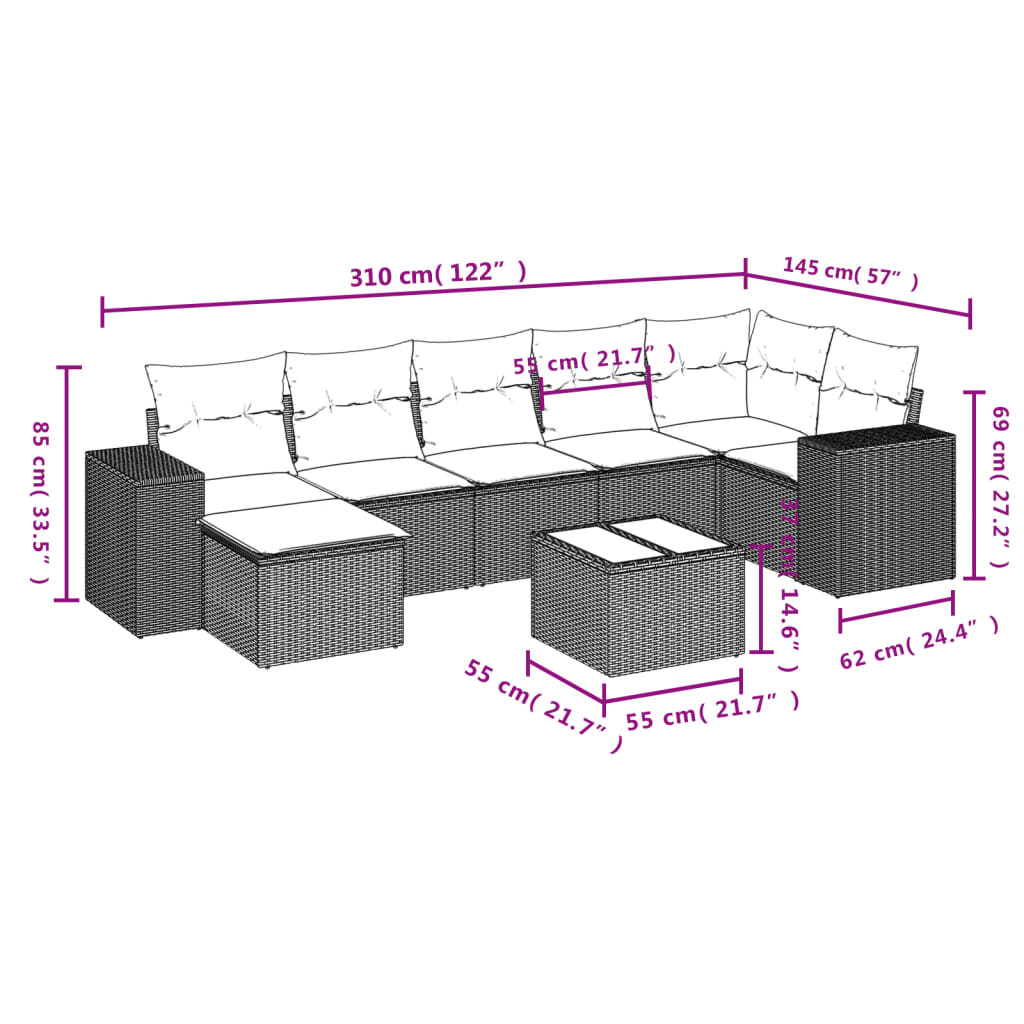 8-delige Loungeset met kussens poly rattan beige is nu te koop bij PeponiXL, paradijselijk wonen!