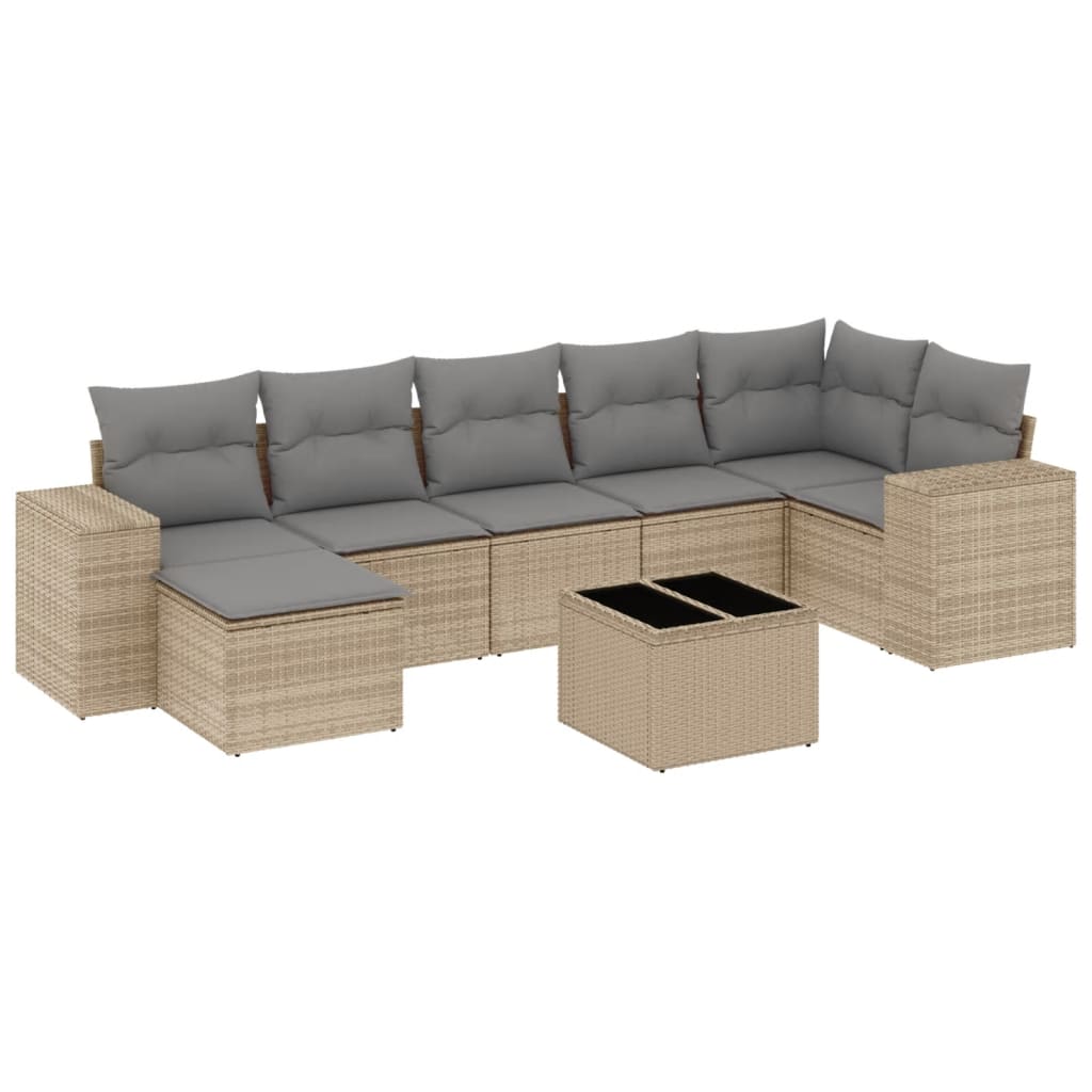 8-delige Loungeset met kussens poly rattan beige