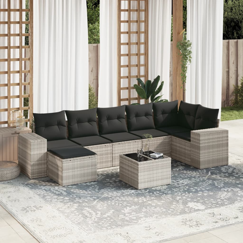 8-delige Loungeset met kussens poly rattan lichtgrijs is nu te koop bij PeponiXL, paradijselijk wonen!