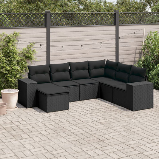 7-delige Loungeset met kussens poly rattan zwart is nu te koop bij PeponiXL, paradijselijk wonen!