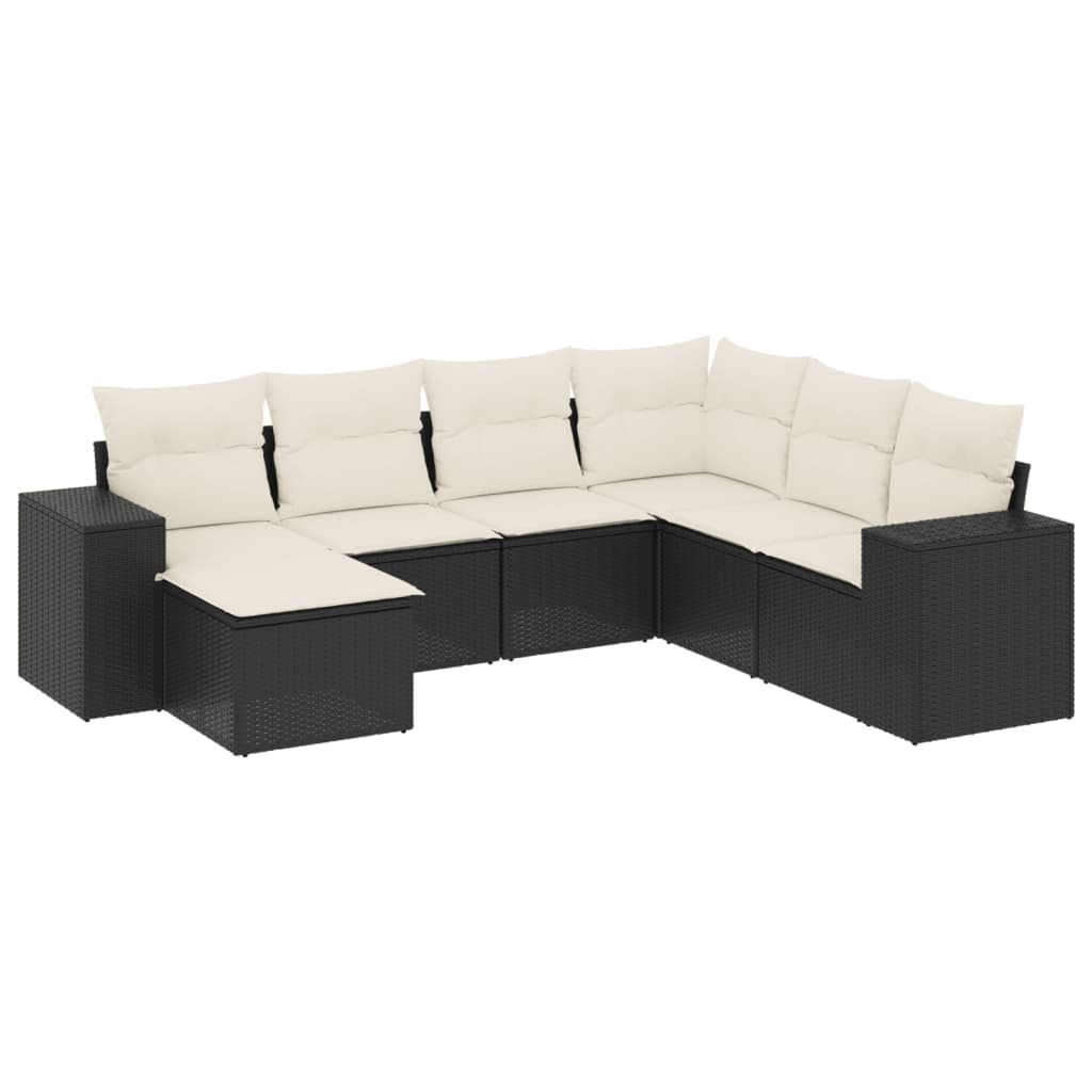 7-delige Loungeset met kussens poly rattan zwart is nu te koop bij PeponiXL, paradijselijk wonen!