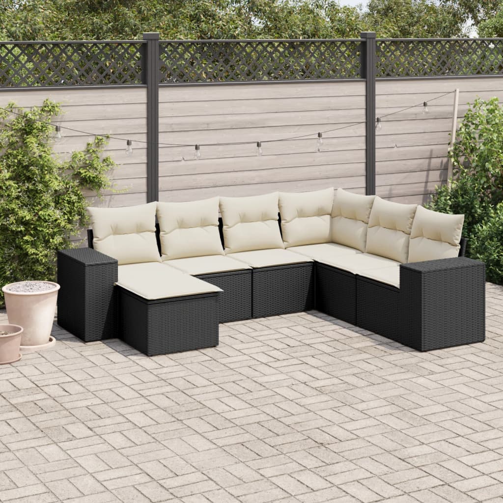 7-delige Loungeset met kussens poly rattan zwart is nu te koop bij PeponiXL, paradijselijk wonen!