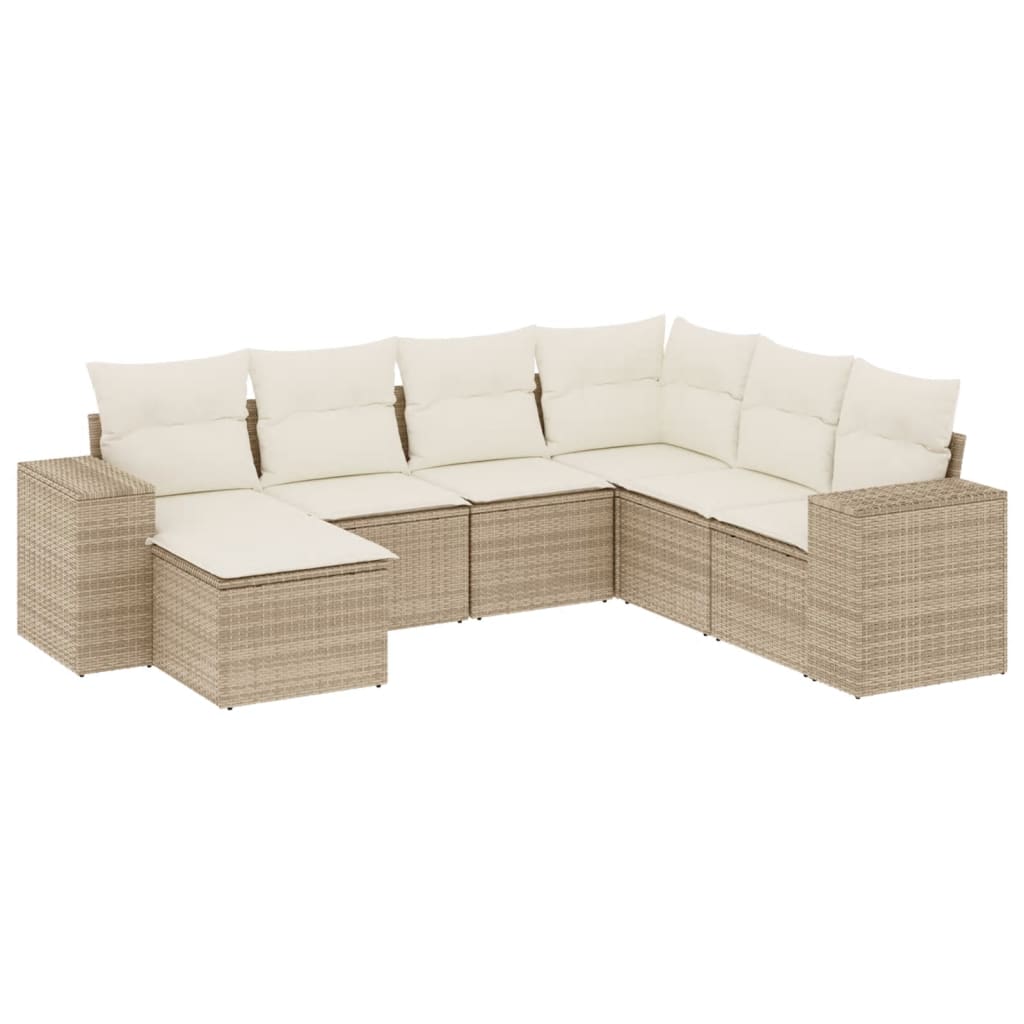 7-delige Loungeset met kussens poly rattan beige is nu te koop bij PeponiXL, paradijselijk wonen!