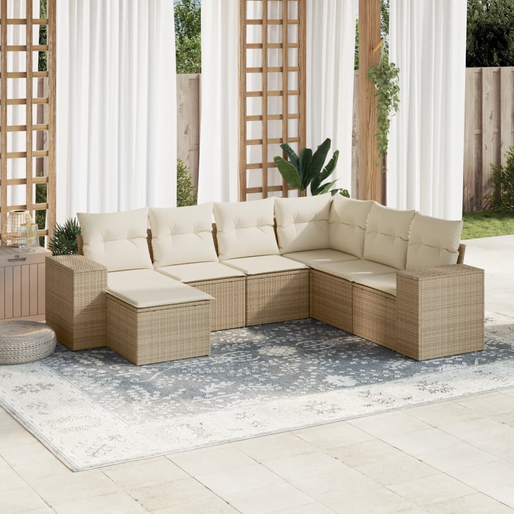 7-delige Loungeset met kussens poly rattan beige is nu te koop bij PeponiXL, paradijselijk wonen!