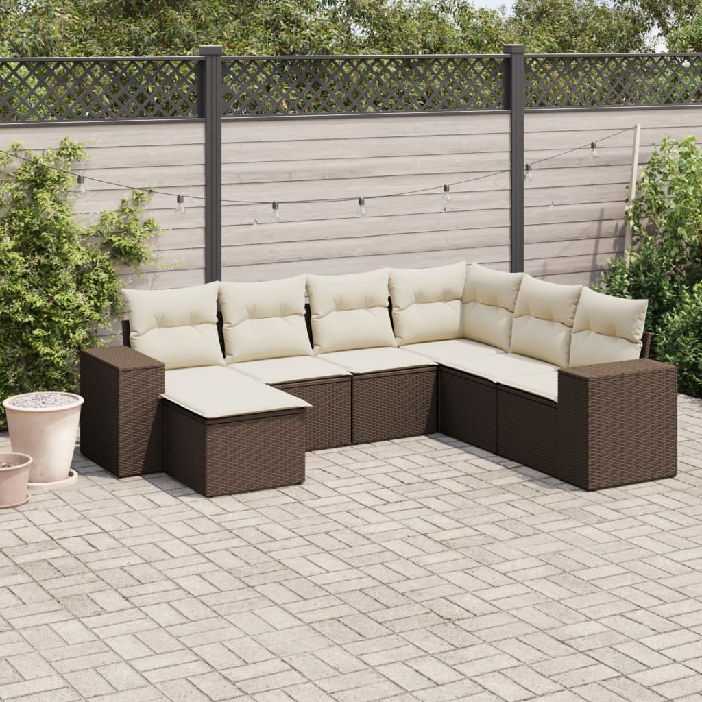 7-delige Loungeset met kussens poly rattan bruin is nu te koop bij PeponiXL, paradijselijk wonen!