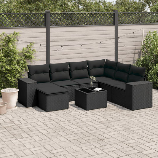 8-delige Loungeset met kussens poly rattan zwart is nu te koop bij PeponiXL, paradijselijk wonen!