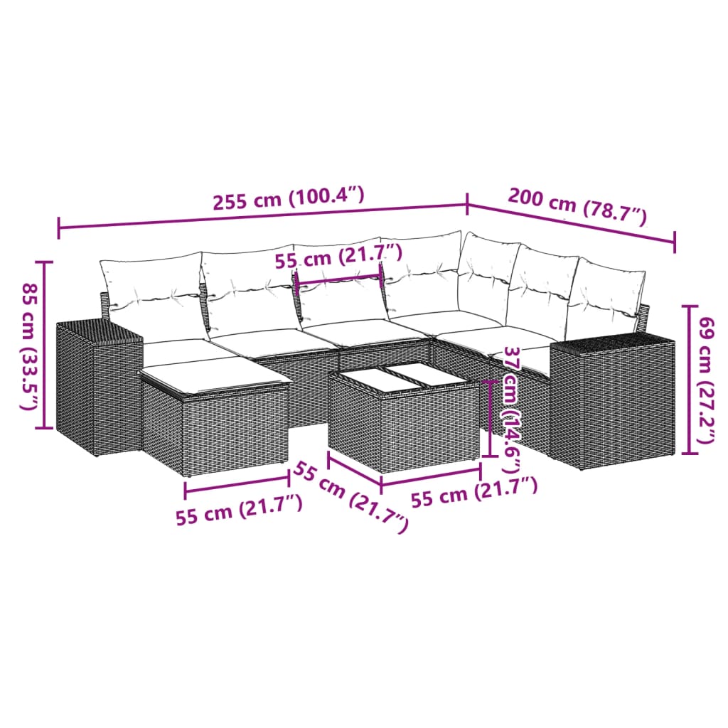 8-delige Loungeset met kussens poly rattan beige is nu te koop bij PeponiXL, paradijselijk wonen!