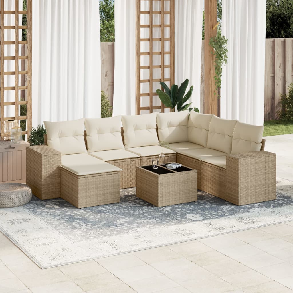 8-delige Loungeset met kussens poly rattan beige is nu te koop bij PeponiXL, paradijselijk wonen!