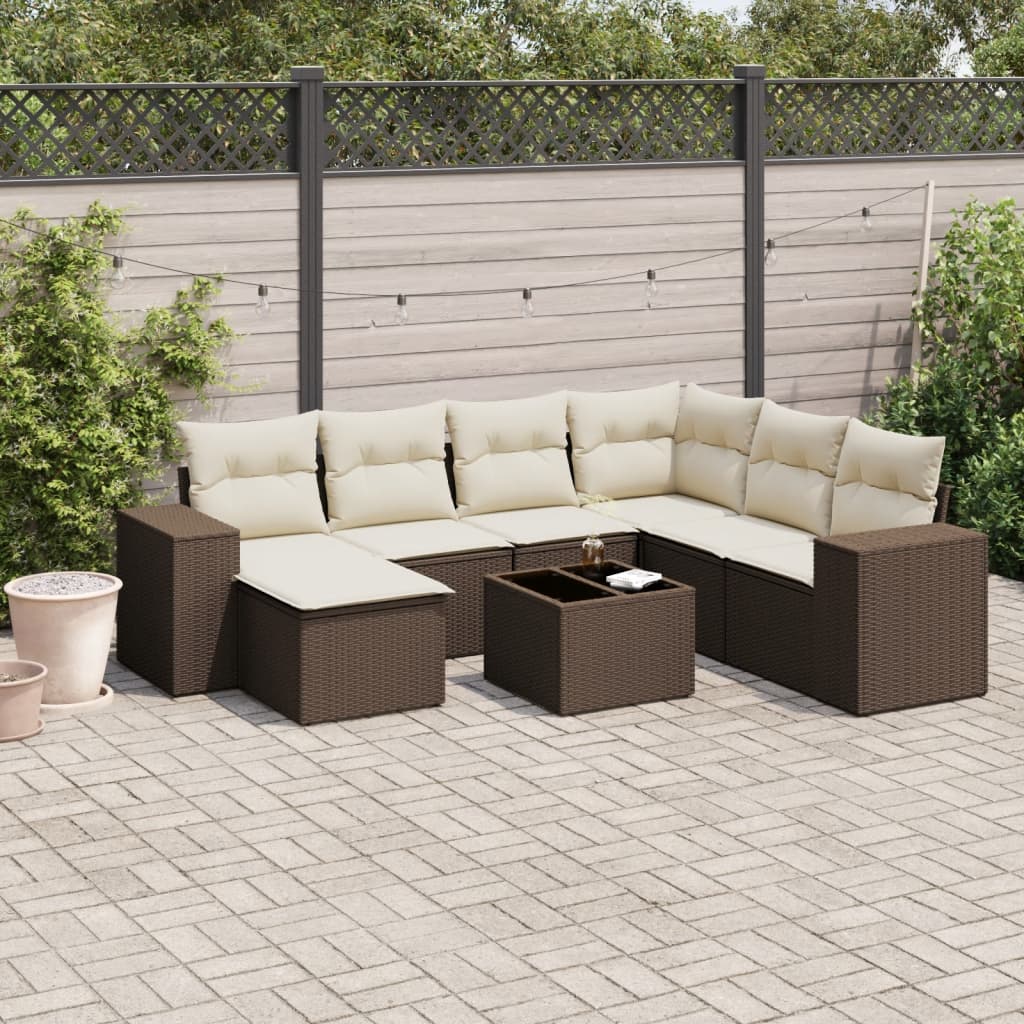 8-delige Loungeset met kussens poly rattan bruin is nu te koop bij PeponiXL, paradijselijk wonen!