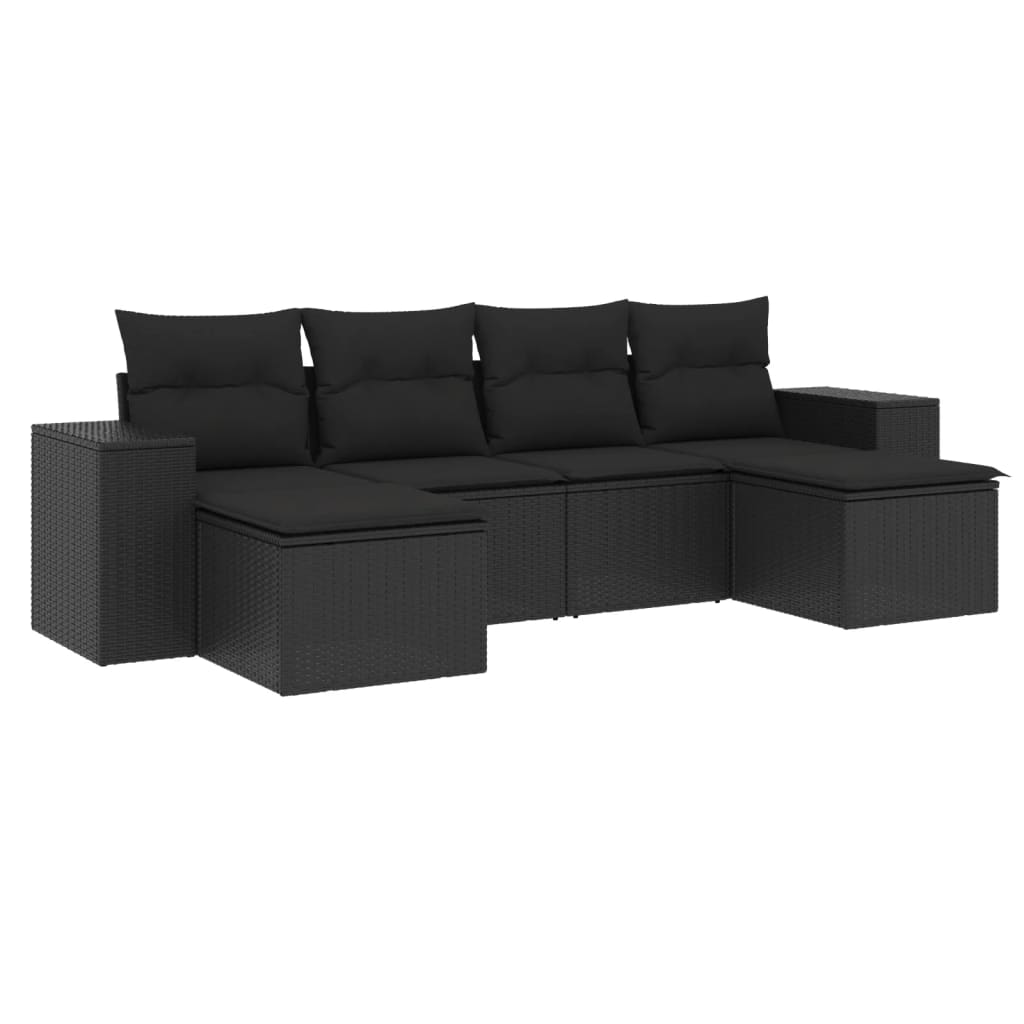 6-delige Loungeset met kussens poly rattan zwart is nu te koop bij PeponiXL, paradijselijk wonen!
