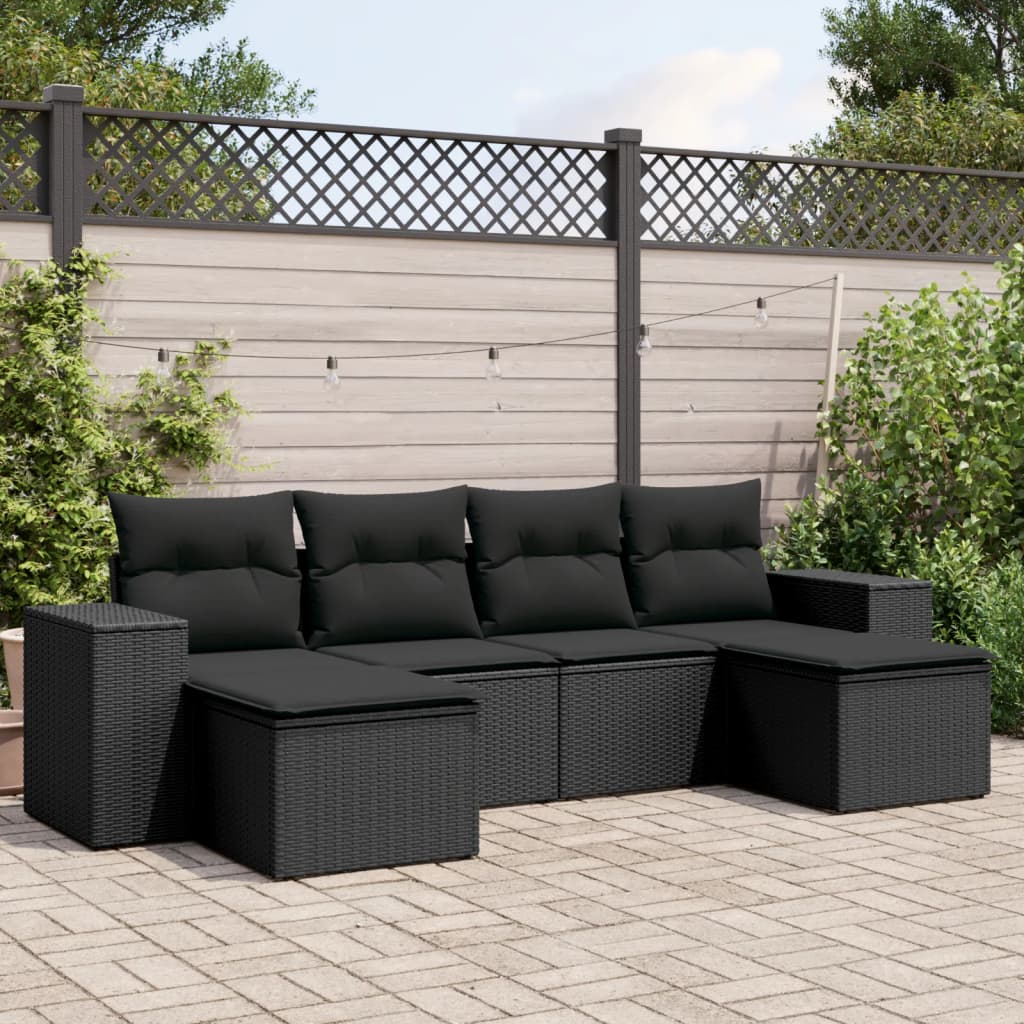 6-delige Loungeset met kussens poly rattan zwart is nu te koop bij PeponiXL, paradijselijk wonen!