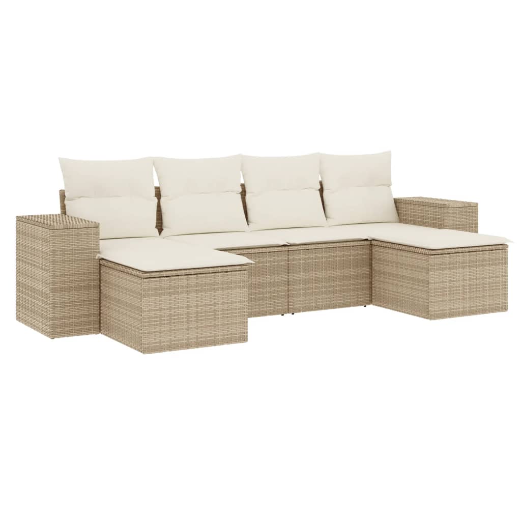 6-delige Loungeset met kussens poly rattan beige is nu te koop bij PeponiXL, paradijselijk wonen!
