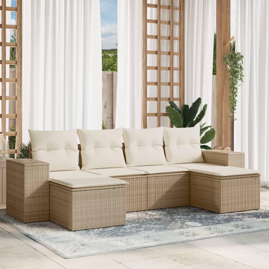 6-delige Loungeset met kussens poly rattan beige is nu te koop bij PeponiXL, paradijselijk wonen!