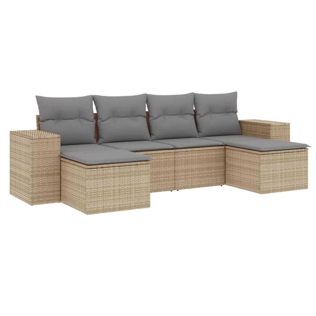 6-delige Loungeset met kussens poly rattan beige is nu te koop bij PeponiXL, paradijselijk wonen!