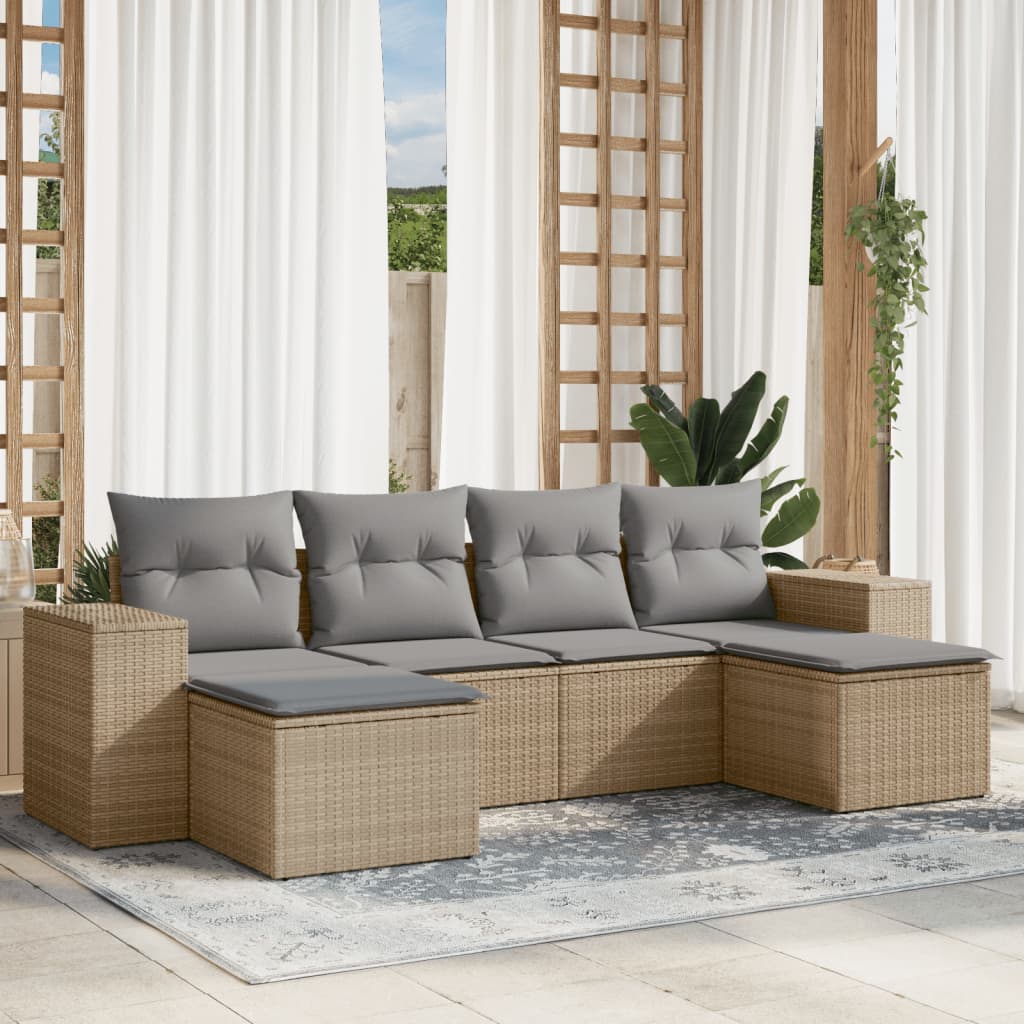 6-delige Loungeset met kussens poly rattan beige is nu te koop bij PeponiXL, paradijselijk wonen!
