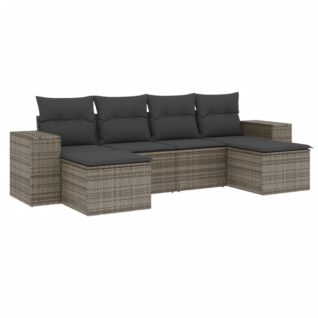 6-delige Loungeset met kussens poly rattan grijs is nu te koop bij PeponiXL, paradijselijk wonen!