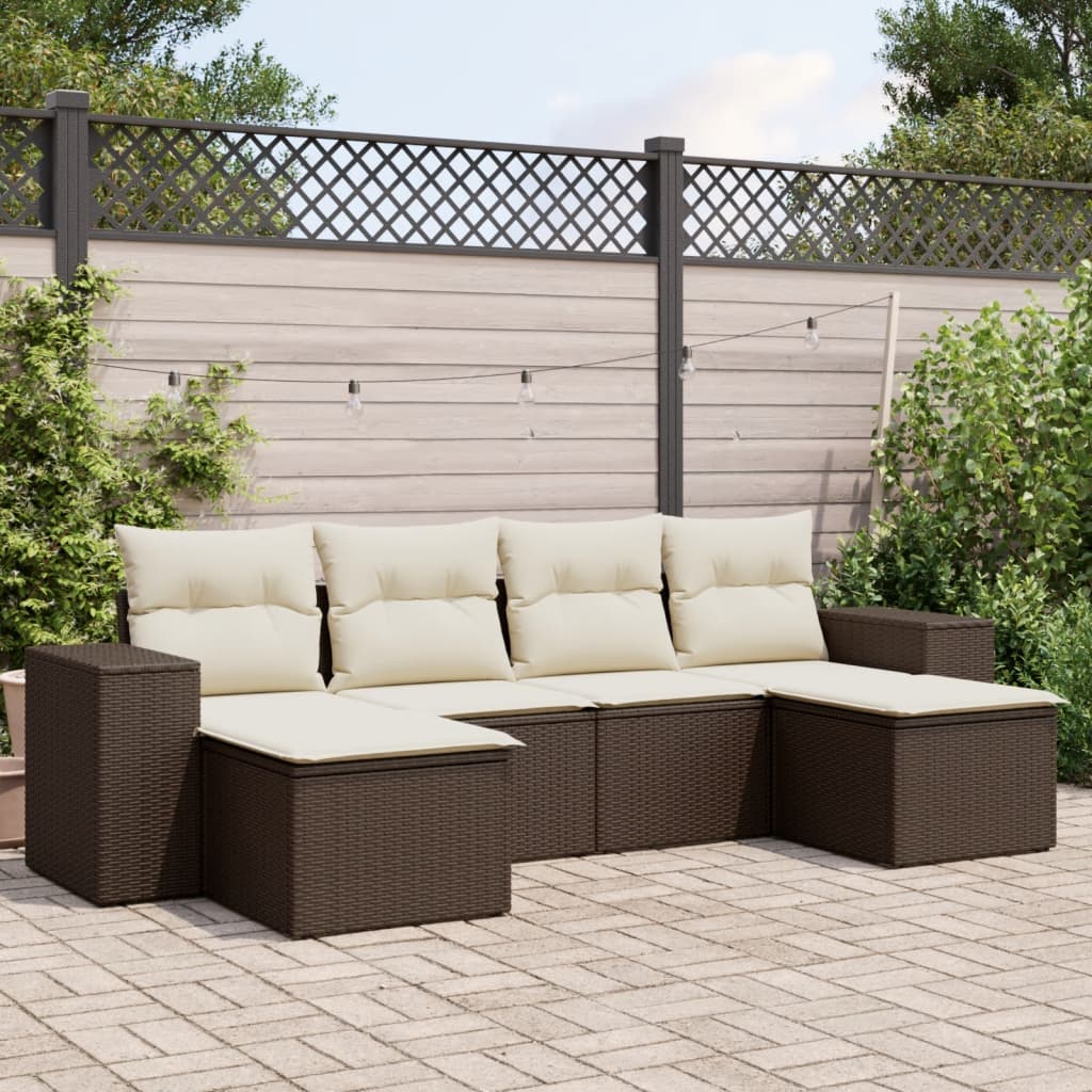 6-delige Loungeset met kussens poly rattan bruin is nu te koop bij PeponiXL, paradijselijk wonen!