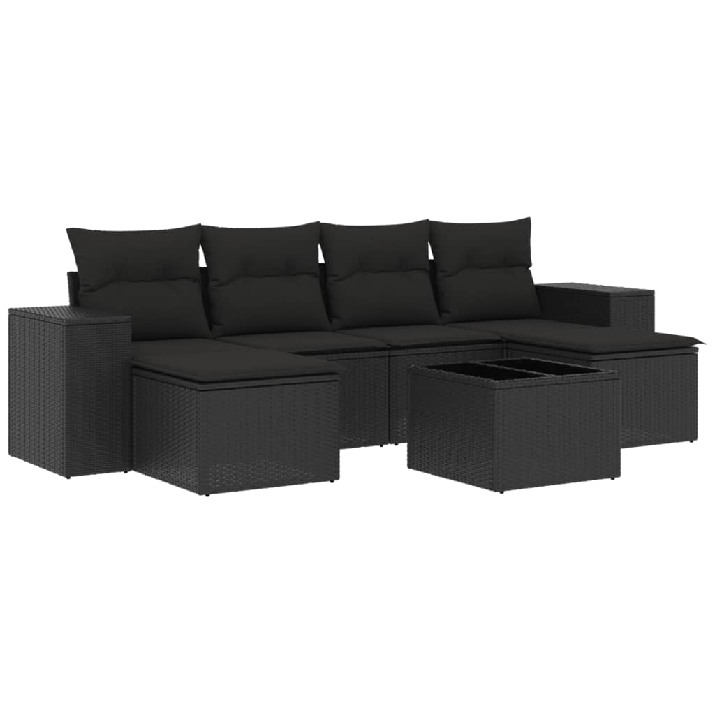 7-delige Loungeset met kussens poly rattan zwart is nu te koop bij PeponiXL, paradijselijk wonen!