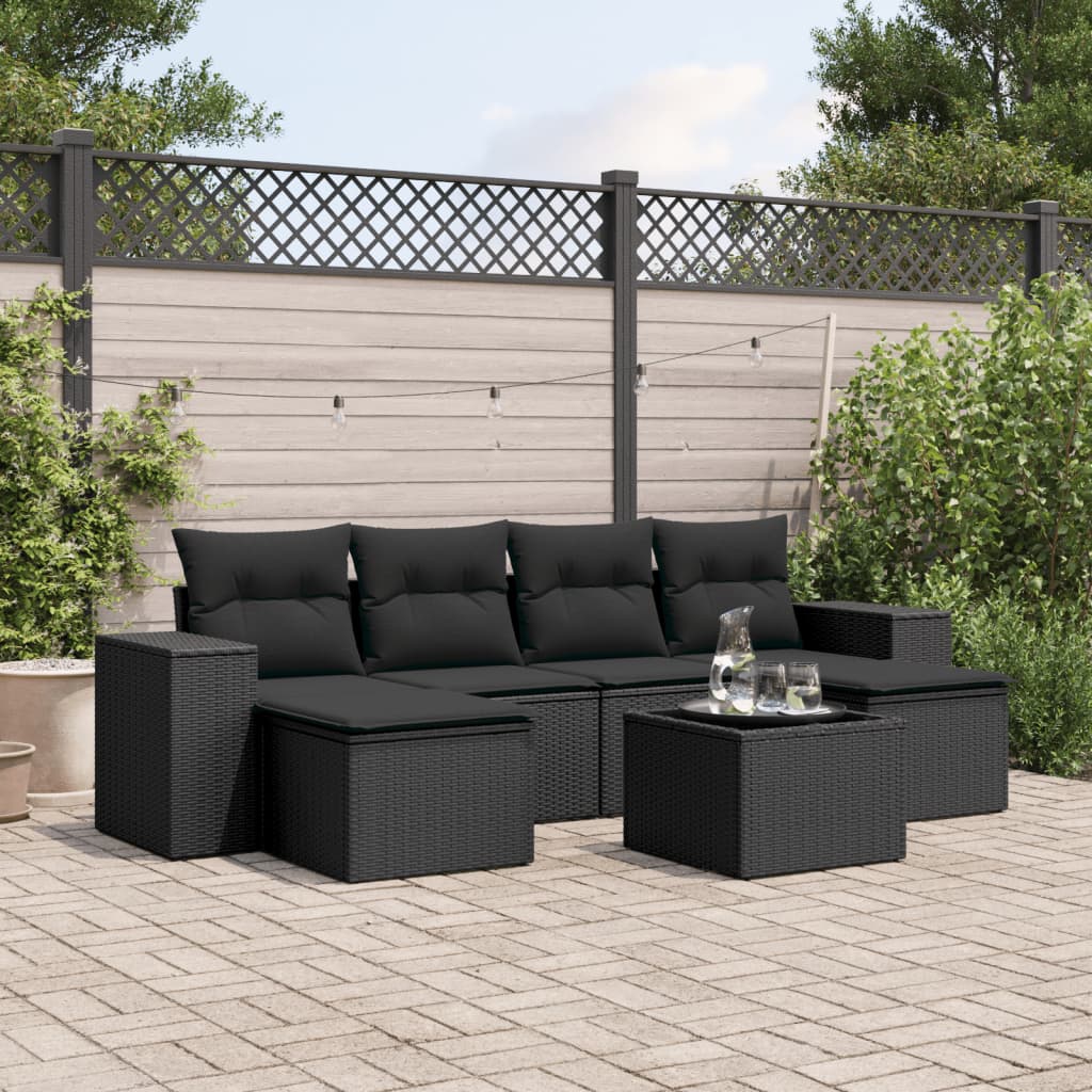 7-delige Loungeset met kussens poly rattan zwart is nu te koop bij PeponiXL, paradijselijk wonen!
