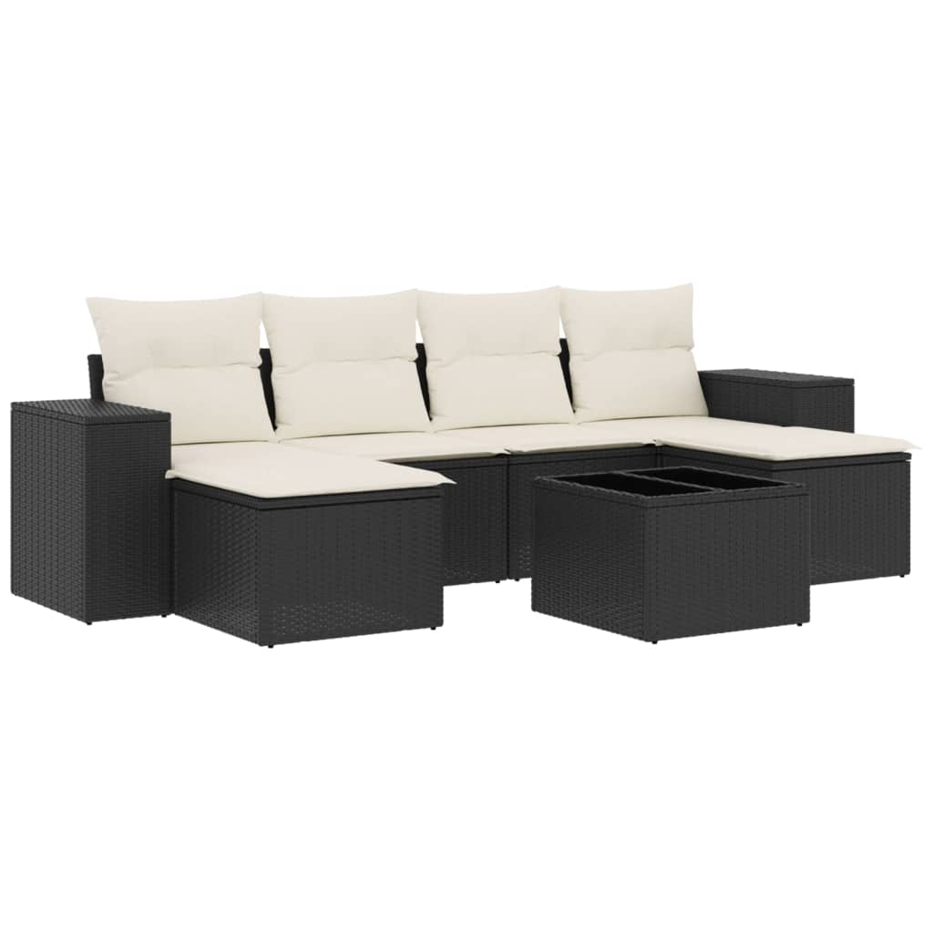 7-delige Loungeset met kussens poly rattan zwart is nu te koop bij PeponiXL, paradijselijk wonen!