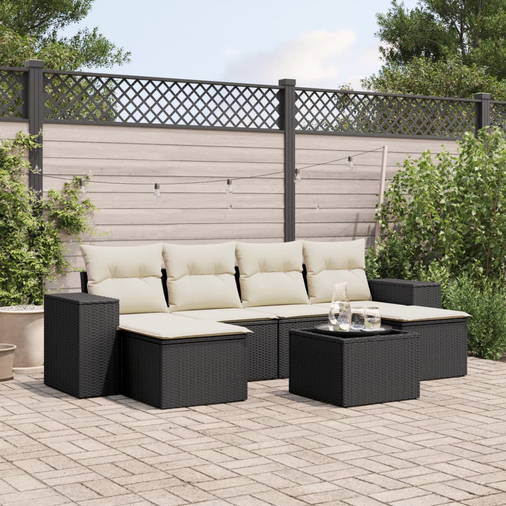 7-delige Loungeset met kussens poly rattan zwart is nu te koop bij PeponiXL, paradijselijk wonen!